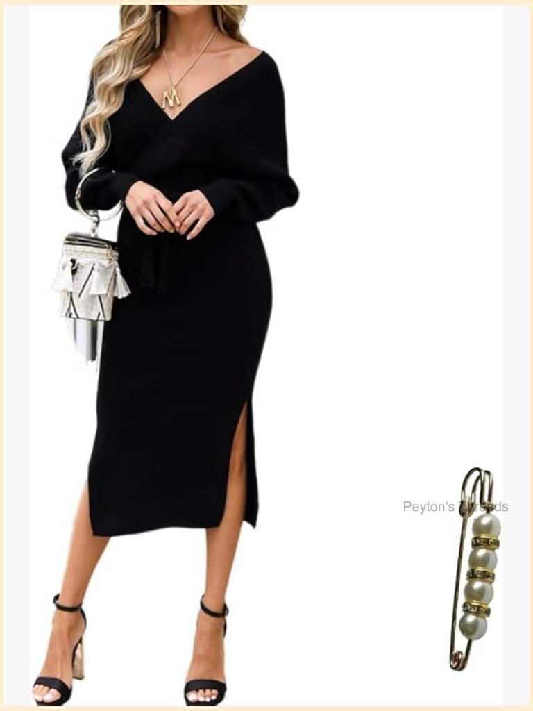 Knit Sweater Maxi Dress With Belt Deep V Neck Backless Long Sleeve